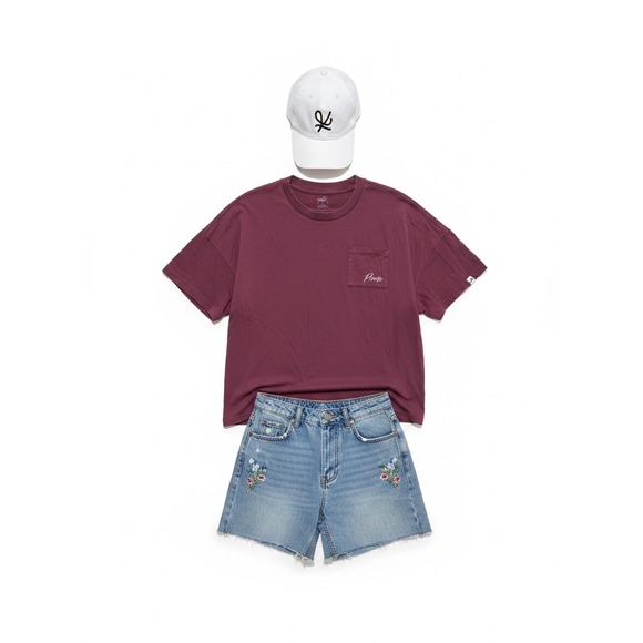 Puma Tops - Puma Womens Boxy Pocket T-Shirt Burgundy Script Logo XL Short Sleeve-Retro